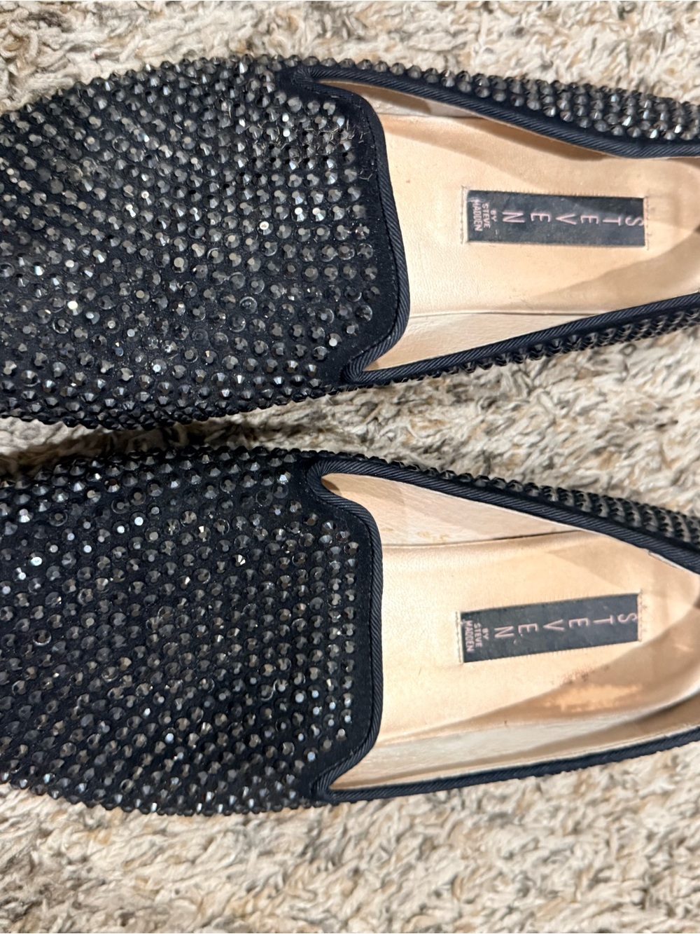 Black Crystal-Embellished Slip-On Loafers